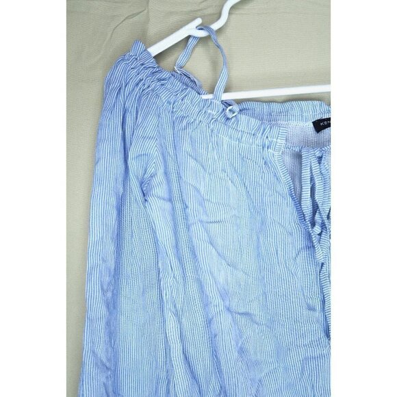 NWT Kendall & Kylie Shirt Cropped Blue White Vertically Striped Womens Small - Picture 2 of 12